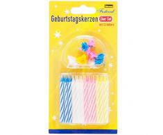 Idena 408210 - Geburtstagskerzen Set mit Haltern, 24 Kerzen und 12 Halter, Kuchenkerzen, Tortenkerzen, Happy Birthday, Geburtstag, Party