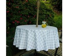 QIQIHOME Tischdecke für den Außenbereich, wasserdicht, mit Loch für Sonnenschirm, Schirmloch und Reißverschluss, 1,5 m 60 Round Cube hellgrau