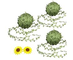 Zhiheng 3 Rollen künstliches Efeu Band mit Sonnenblumen-Applikation für rustikale Verpackung, Hochzeit, Haus, Garten, Dekoration, Bastelzubehör