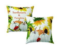 7ColorRoom Kissenbezüge, Ölgemälde, Baumwollleinen, Set mit 2 Kissenbezügen, 45,7 x 45,7 cm 18 Sunflowers&Pumpkin