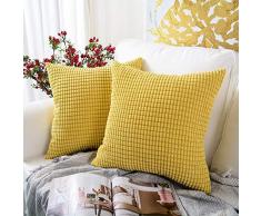 MERNETTE Kordsamt, weich, dekorativ, quadratisch, Kissenbezug, Heimdekoration, Dekoration für Sofa, Couch Bett, Stuhl 22x22 gelb