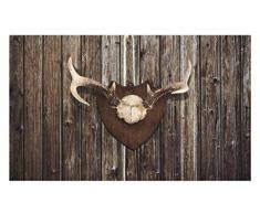 Lunarable Geweih Fußmatte, rustikales Haus Landhaus Hütte Wand mit Geweih Jagd Lodge Landhaus Trophäe Print, Dekorative Polyester Fußmatte mit Rutschfester Unterseite, 76,2 x 45,7 cm, Braun