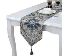 JH table runner Moderne Einzigartige Satin Gold Trim Design Tisch Läufer, Satin, Blau, 12 * 83 Approx