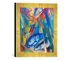 Gerahmtes Bild von Franz Marc Schlafende Tiere, Kunstdruck im hochwertigen handgefertigten Bilder-Rahmen, 30x30 cm, Gold Raya