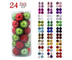 GameXcel Christbaumkugeln Ornamente für Weihnachtsbaum - bruchsichere Weihnachtsbaumdekorationen groß hängende Kugel Medium (2.5) 24pcs rot/grün