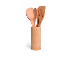 Excelsa Oriented Set Utensilienhalter und Küchenutensilien, Bambus, braun, 10 x 10 x 33 cm
