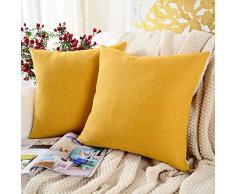 MERNETTE 2 Stück Chenille Weiche Dekorative quadratische Überwurf-Kissenbezüge, Home Decor Dekoration für Sofa Couch Bett Stuhl 45,7 x 45,7 cm 20x20 gelb