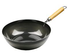 Pearl Life Japan Iron Stir Bratpfanne, 28 cm, Flacher Boden, 1 Griff, japanischer Stir Peking Wok Made in Tsubame-Sanjo Japan