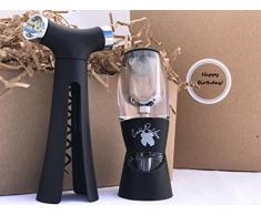 Wein Zubehör Geschenk Set, inklusive Best Wein Luftsprudler und 4 in 1 Wein opener- in attraktiver Geschenkbox mit Anlass Label Herzlichen Glückwunsch zum Geburtstag