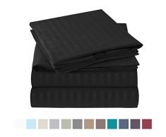Nestl Bettwäsche Bed Sheet Set – Damast Streifen – weiche gebürstete Mikrofaser – Bonus Kopfkissen Twin XL Stripe - Black
