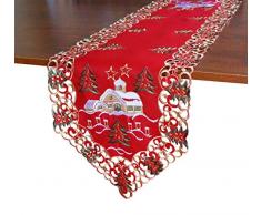 Granddeco Weihnachts-Tischläufer, mit Schnittmuster bestickt, Blumenmuster, Weihnachtsbäume und Häuser, Kommode, Schal, Tischdekoration für Zuhause, Essen, Weihnachten, Tischdekoration, Läufer, 33 x 137 cm Runner 13x54 Weihnachtsstern