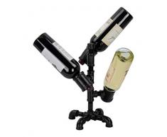 PIPE DÉCOR Rohr Décor 12 winerk3-bk Chic und rustikal Industrie Mottoparty Weinregal 3 Flaschen Komplett-Set galvanisch Schwarz Finish