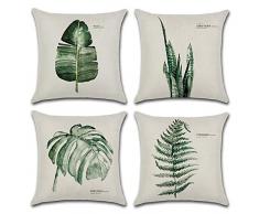DUSEN Dekorative Überwurf-Kissenbezüge für Couch, Sofa oder Bett, 4 Stück, 45,7 x 45,7 cm, modernes Design, Baumwolle/Leinen Green Leaves