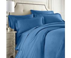 Clara Clark Bettwäsche-Set, 7-teilig, inkl. Spannbettlaken, Bettdecke, Kissenbezüge Split King Blue Heaven