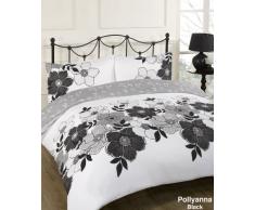 Dreamscene Pollyanna Bettwäsche-Set, Schwarz, erhältlich in Einzelbett-, Doppelbett, King-Size- und Super-King-Size-Größe, 100 % Polyester, schwarz, Einzelbett
