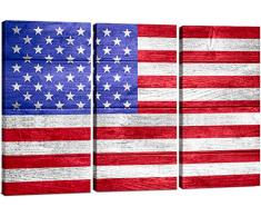 State Flagge Leinwand Wand Art Decor – 12 x 24 3-teiliges Set (Gesamt 61 x 91,4 cm) – Dekoratives und modernes Multi Panel Split Prints – Rustikal Holz Look für Esszimmer- und Wohnzimmer, Küche, Schlafzimmer und