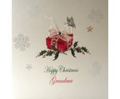 WHITE COTTON CARDS X112 Weihnachtskarte mit Aufschrift Happy Christmas Grandma, handgemacht, Geschenk-Motiv, Weiß