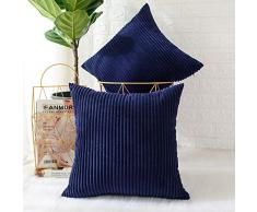 MERNETTE 2 Stück Kordsamt weich dekorative quadratische Überwurf-Kissenbezüge Kissenbezüge Home Decor Dekoration für Sofa Couch Bett Stuhl 45,7 x 45,7 cm 18x18,2 Pieces Striped Dark Blue