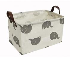 ESSME Rechteckige Aufbewahrungsbox aus Stoff, zusammenklappbar, Aufbewahrungskorb mit Griffen für Kinderzimmer, Regal, Spielzeug, Organizer Grey Elephant