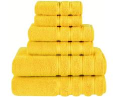 American Soft Linen 2020 100% türkische Baumwolle Badetuch-Set, Handtuch, Waschlappen Jumbo Badetücher Set Modern 6-Piece Towel Set gelb