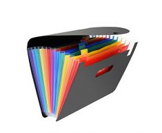 Adaone Fächermappe Ordner, Tragbar Akkordeon A4 erweiterbar Datei Organizer, Großes Fassungsvermögen-Ständer Kunststoff Business Datei Box 12 Pockets Multicolor Multi
