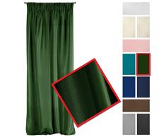 Eurofirany Rita Vorhang Gardine Glatt Schlicht Einfarbig - Kräuselband Modern Schlafzimmer Wohnzimmer Lounge Kinderzimmer 1 Stück Einzeln, Polyester, Dunkelgrün, 140X270cm