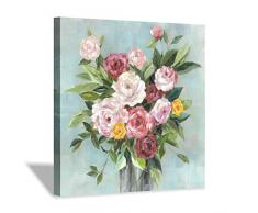 Hardy Gallery Leinwandbild mit abstrakten Rosenblumen, rustikal, handbemalt, strukturiert, bunt, Blumenstrauß, 50,8 x 50,8 cm, 1 Panel