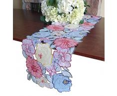 GRANDDECO Tischläufer mit Blumenmuster, Bestickt, für Zuhause, Küche, Esstisch, Tischdekoration, Tischläufer, 33 x 68 cm, rechteckig Runner 13×68(33x172cm) Spring Color