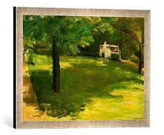 Gerahmtes Bild von Max Liebermann Gartenbank unter dem Kastanienbaum im Wannseegarten, Kunstdruck im hochwertigen handgefertigten Bilder-Rahmen, 60x40 cm, Silber Raya