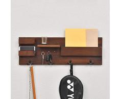 DECORHYTHM Wandregal mit Schlüsselhaken für Wohnzimmer Medium walnuss