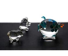 ChangThai Design 3 Stück Blaue Schwein-Ballonblume Handschale Glas Puppenhaus Miniatur-Dekoration