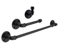 PIPE DÃƒâ€°COR Industrial Pipe Bathroom Hardware Fixture Set by Pipe Decor | 3 Piece Kit Includes Robe Hook 18 Inch Towel Bar and Toilet Paper Holder Heavy Duty DIY Style Modern Chic Electroplated Black Finish