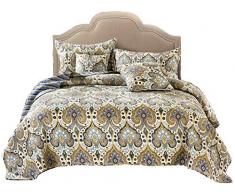 Tache Home Fashion Bohemian Pik Set Decke Tagesdecke gesteppt – Leuchtendes Multi Colorful Olive Grün Marineblau Blau geblümt – 2–3-teilig, Polyester-Mischgewebe, multi, Volle Größe