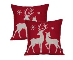Queenie – 2 PCS Christmas Serie bestickt Baumwolle/Leinen Dekorative Kissenbezüge Kissenbezug für Sofa Überwurf Kissen Fall, baumwolle, Two Reindeers, 45,7 cm