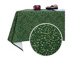 Deconovo Dekorative Oxford-Tischdecke mit Blätterdruck, wasserabweisend, wasserfest, für Esszimmer, Party, Picknick 54W x 108L Inch dunkelgrün