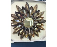 Home Source 400-35542 Wandspiegel, Metall, Blätter, 66 x 5 x 66 cm, Gold/Schwarz/Braun