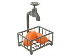 LilysHome Vintage und rustikal Spigot Wasserhahn Counter Top Badezimmer Seifenschale Set Oder in der Küche Spüle Schwamm Halter – Grün Patina