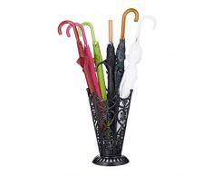 Relaxdays Schirmständer Gusseisen, Antik, Schirmdesign, Auffangschale, Massiv, Vintage, HBT: ca. 58 x 26 x 26 cm, schwarz