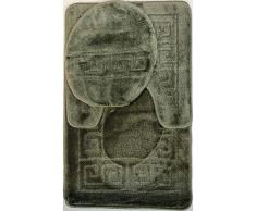 WPM Badevorleger, 3-teiliges Set, Gemustert, 20 x 32 cm, große Konturmatte (20 x 20), mit Deckelbezug, Salbeigrün