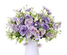 YUYAO Künstliche Blumen Seidenrosen Blumenstrauß Hochzeit Party Home Decor A-lila, ohne Vase