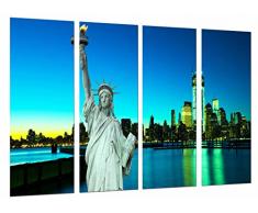 Wandbild - Seestadt-Nacht, New York City, Freiheitsstatue, 131 x 62 cm, Holzdruck - XXL Format - Kunstdruck, ref.27048