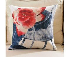 OSVINO Kissenbezug Pillowcase Baumwolle Leinen Lotosblume Landhausstil Vintage mit Reißverschluss für Sofakissen Dekokissen Autokissen Zierkissen Kissenbezüge Kissenhülle, B 45x45cm