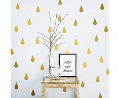 HACASO 60 Stück 5,3 x 3,8 cm Wassertropfen-Wandaufkleber für Kinderzimmer, Heimdeko, Vinyl, Wandbild für Babyzimmer Gold