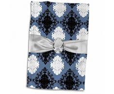 3D Rose Schiefer Blau Weiß Schwarz Damast Faux Diamant Band Handtuch Sport Handtuch 15x22