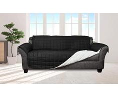 Quick Fit Joseph Sofabezug aus Flanell, wendbar, wasserdicht, Mikrofaser, Schwarz/Grau, Sofa Cover