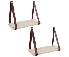 YOYAI Wandregal, Lederband, Holz, schwebend, Wandregal, Wandregal, Heimdekoration, Küche, Wohnzimmer, Schlafzimmer Rot 2er Set