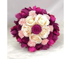 Abbie Home Brautstrauß – 22,9 cm künstliche Hochzeitsblumen, Rosen, Werfen halten Blumenstrauß – Strass Schleife Dekor Pflaume