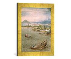 Gerahmtes Bild von 18. Jahrhundert China: Boot mit Tee-Fracht / 18.Jh, Kunstdruck im hochwertigen handgefertigten Bilder-Rahmen, 30x40 cm, Gold Raya