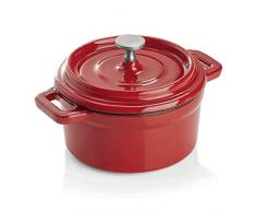WAS 3525 100 Gusseisen Emailliert Cocotte mit Deckel, Rund, 10cm Durchmesser, 5cm Hohe, Rot