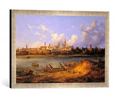 Gerahmtes Bild von Felice Giuseppe Vertua Ansicht der Stadt Cremona vom Ufer des Po, Kunstdruck im hochwertigen handgefertigten Bilder-Rahmen, 60x40 cm, Silber Raya